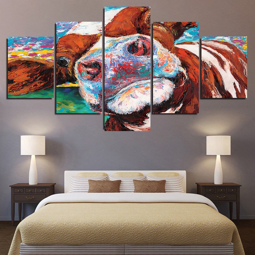 Curious Cow I 5 Piece Canvas Art Wall Decor Canvas Prints Artwork
