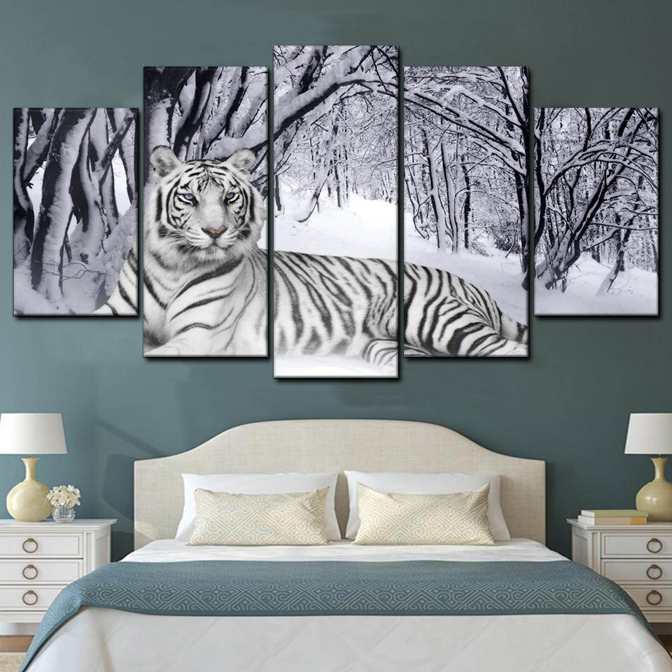 Bengal Tiger 5 Piece Canvas Art Wall Decor - Canvas Prints Artwork
