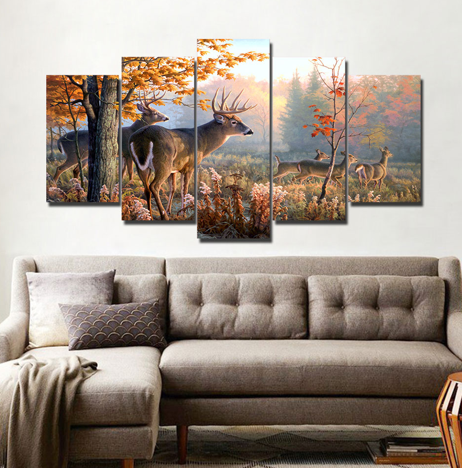 Forest Wonderland Animal Deers 5 Piece Canvas Art Wall Decor – Canvas ...
