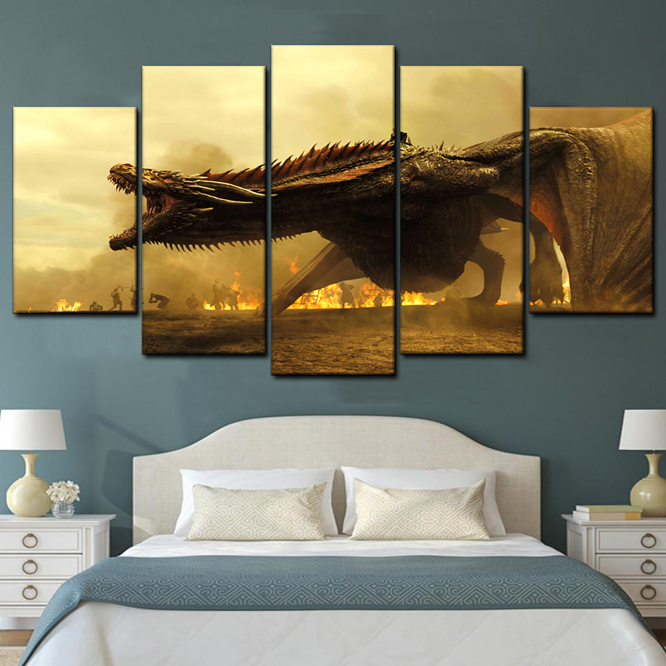 Game Of Thrones Dragon Dracarys 5 Piece Canvas Art Wall Decor - Canvas Prints Artwork