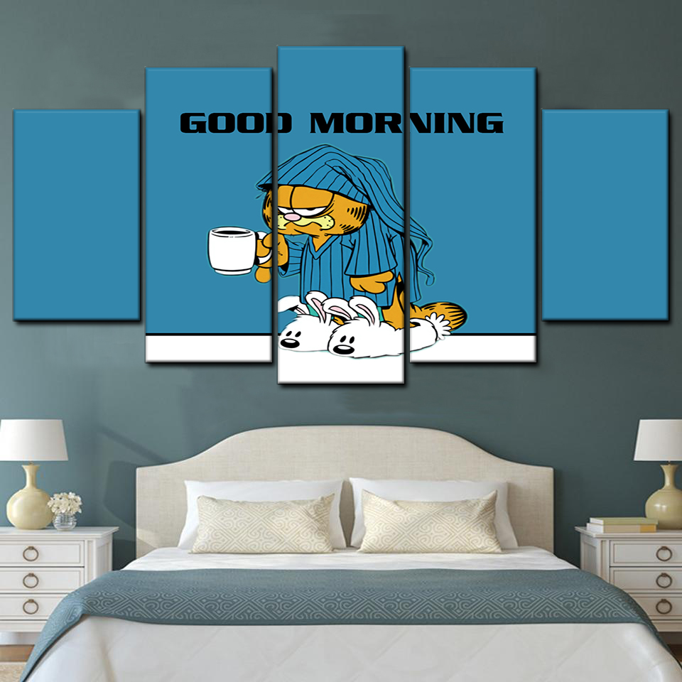 Garfield Good Morning 5 Piece Canvas Art Wall Decor - Canvas Prints Artwork