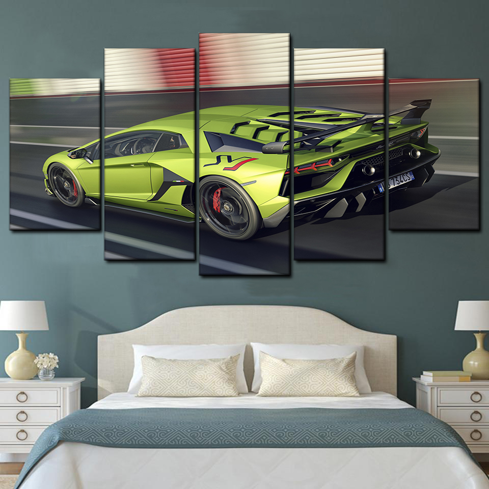 Lamborghini Aventador Racing Car 5 Piece Canvas Art Wall Decor - Canvas Prints Artwork