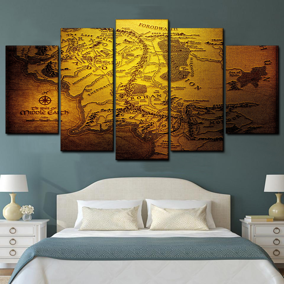 Lord Of The Rings Map 5 Piece Canvas Art Wall Decor - Canvas Prints Artwork
