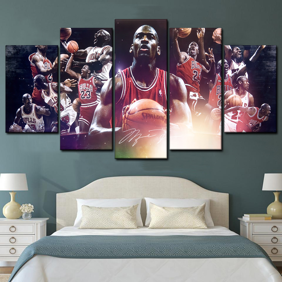 Nba Star Michael Jordan 5 Piece Canvas Art Wall Decor - Canvas Prints Artwork