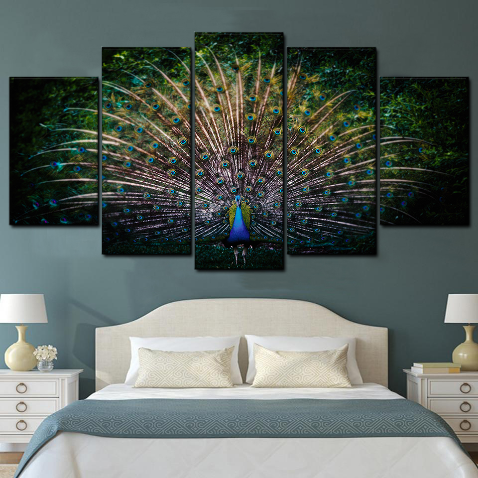 Peacock Passion 5 Piece Canvas Art Wall Decor - Canvas Prints Artwork