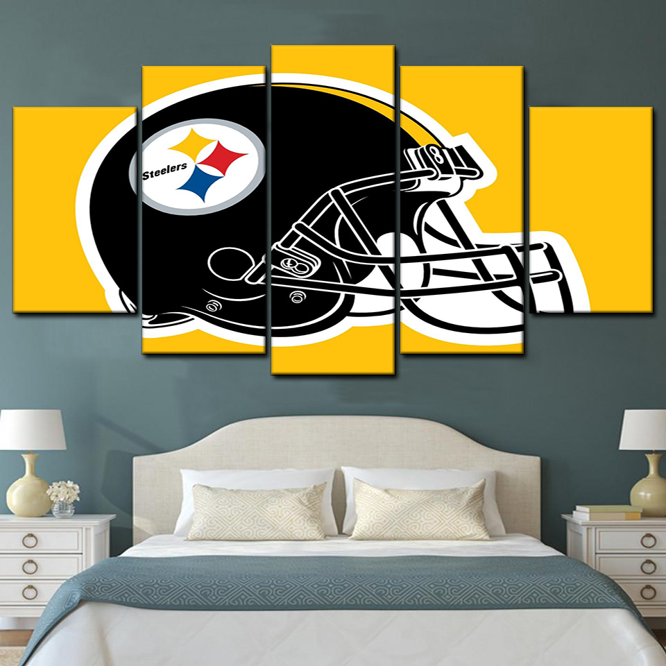 Pittsburgh Steelers Logo Helmet 5 Piece Canvas Art Wall Decor - Canvas Prints Artwork