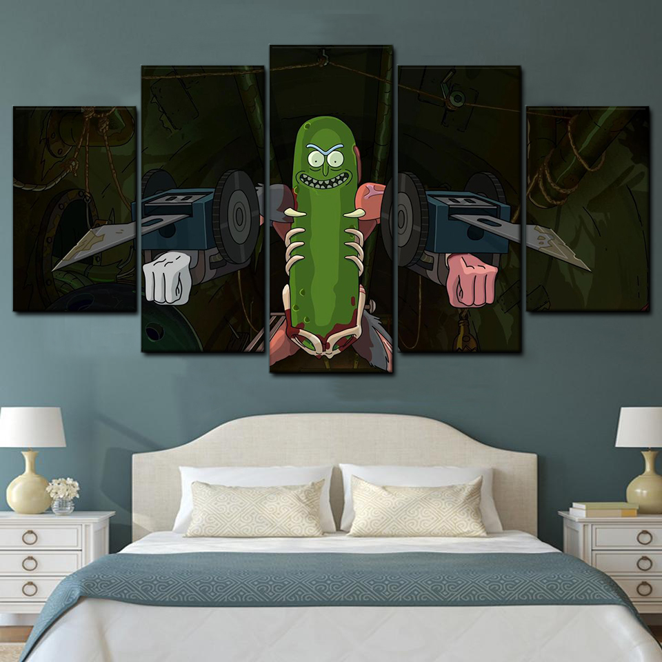 Rick And Morty Pickle Rick Trolled 5 Piece Canvas Art Wall Decor - Canvas Prints Artwork