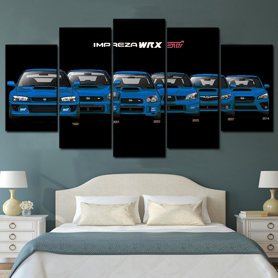 Subaru Impreza Wrx Sti Generations 5 Piece Canvas Art Wall Decor - Canvas Prints Artwork