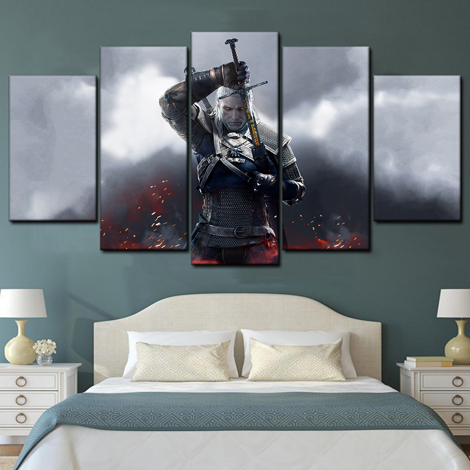 Witcher 3 Wild Hunt Geralt 5 Piece Canvas Art Wall Decor – Canvas