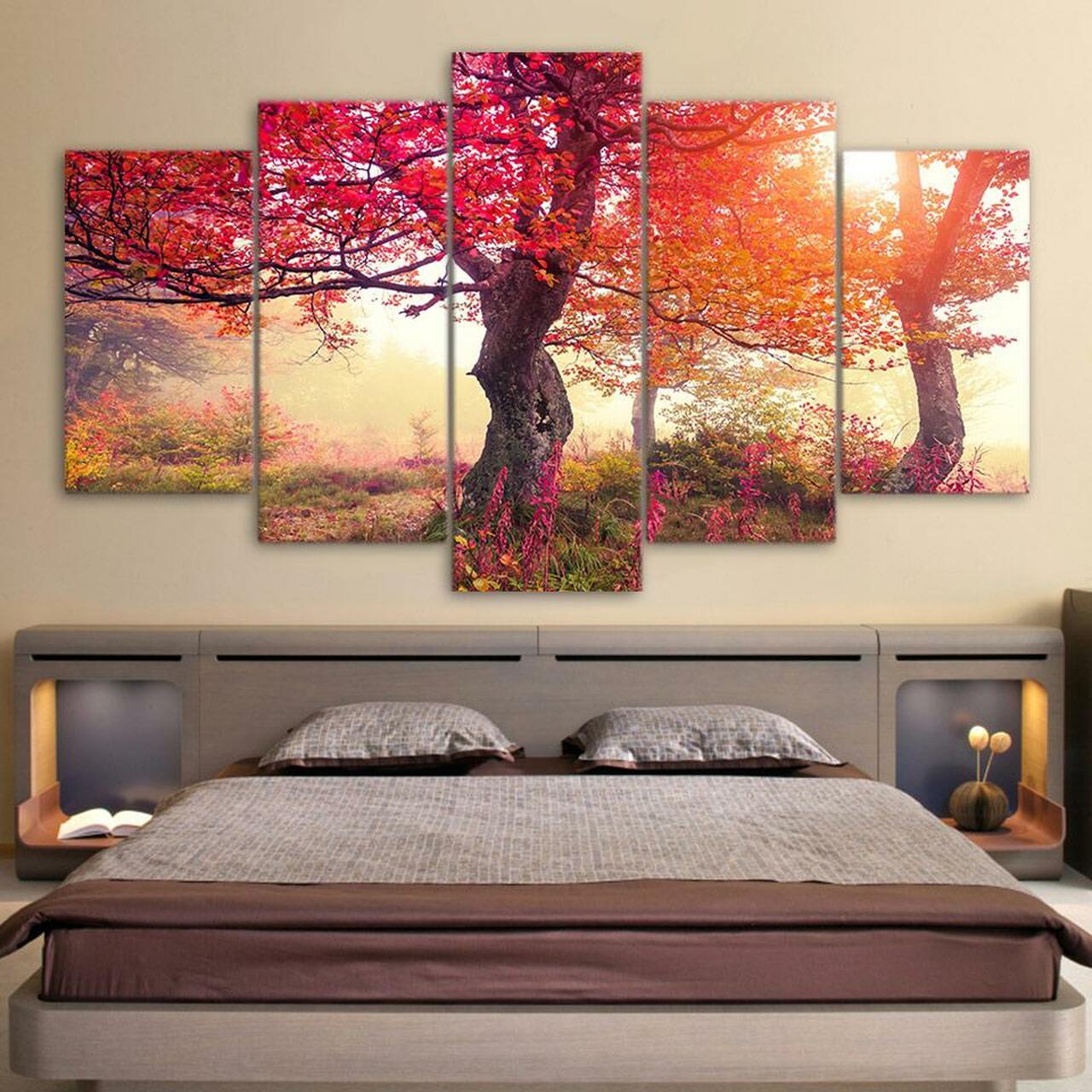 AUTUMN RED LEAVES 5 Piece Canvas Art Wall Decor