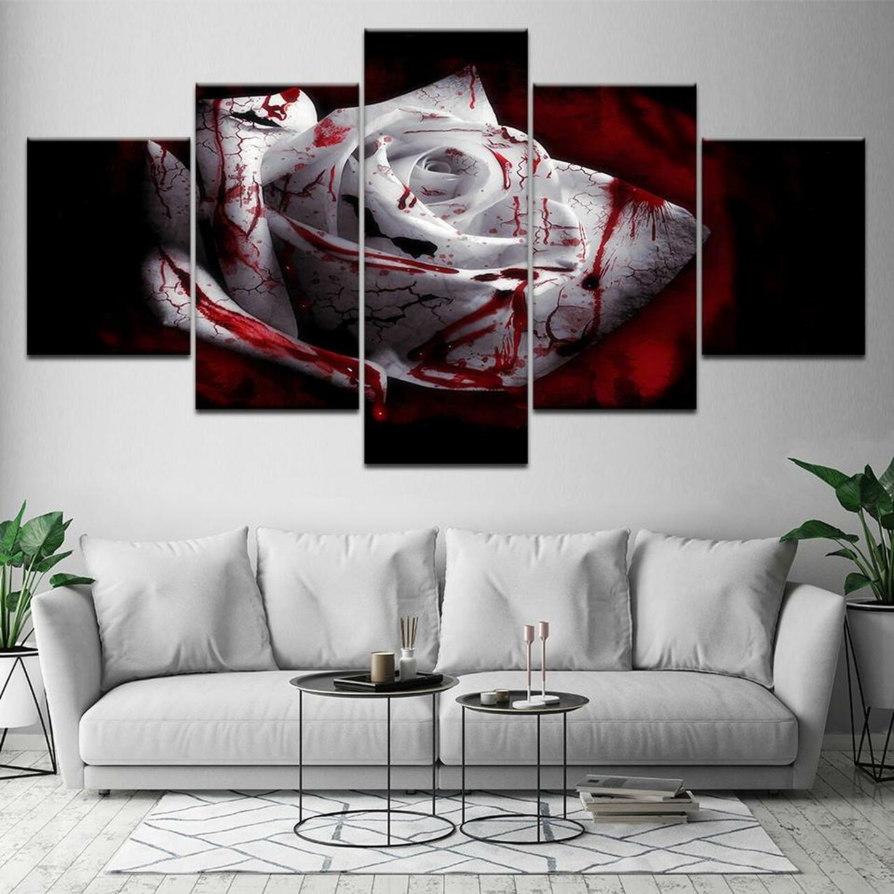 Bloody White Rose 5 Piece Canvas Art Wall Decor