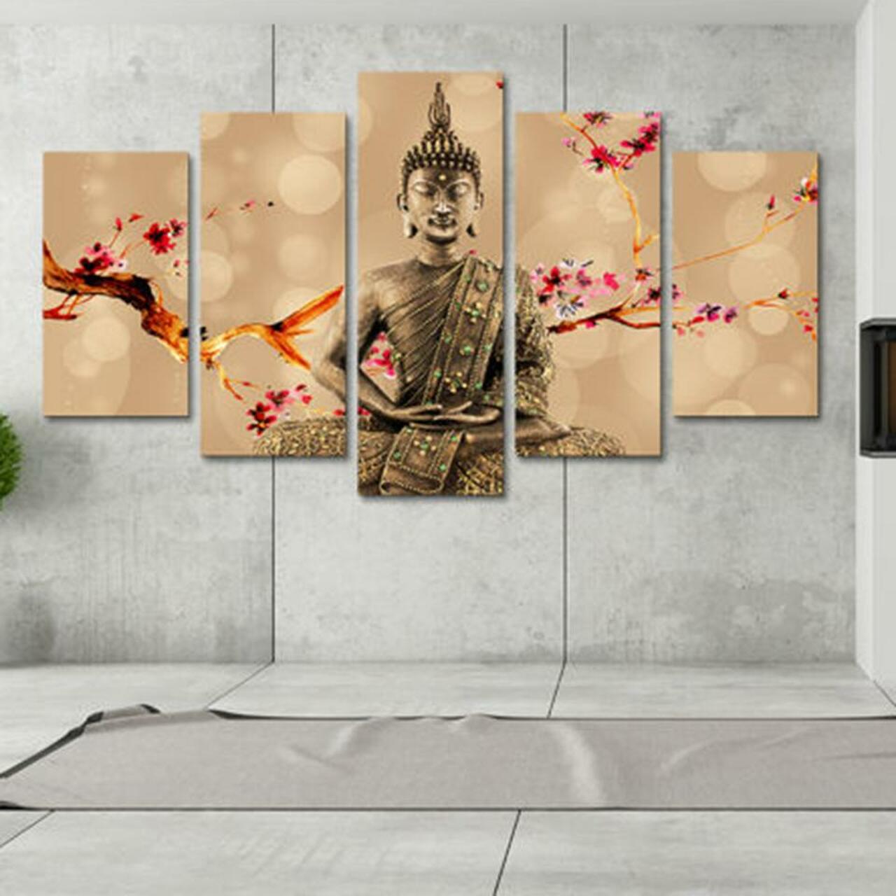 Buddha Meditation Orchids 5 Piece Canvas Art Wall Decor