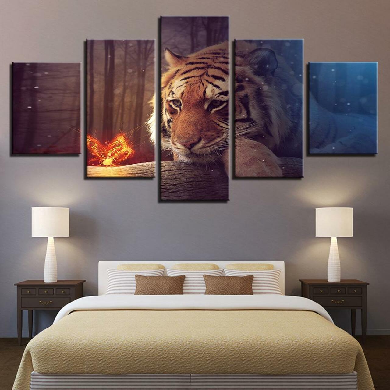 Butterfly and the Tiger 5 Piece Canvas Art Wall Decor