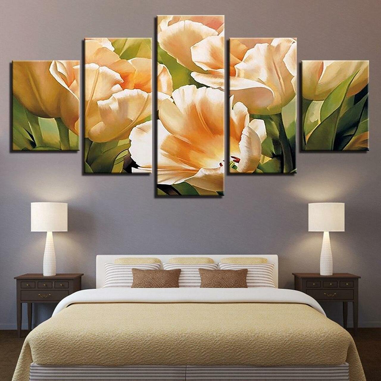 CHAMPAGNE TULIPS FLOWER 5 Piece Canvas Art Wall Decor