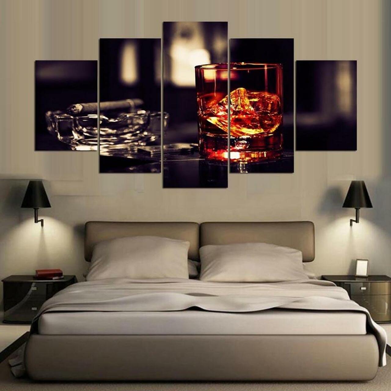 Cigar and Whiskey 5 Piece Canvas Art Wall Decor
