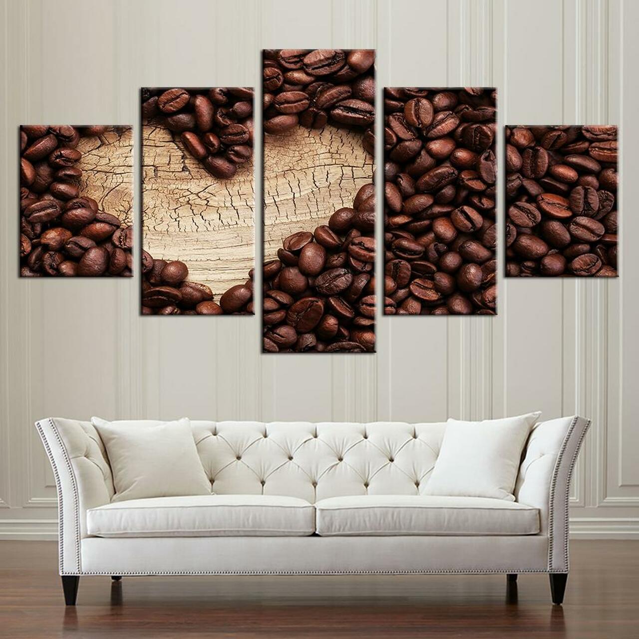 COFFEE HEART 5 Piece Canvas Art Wall Decor