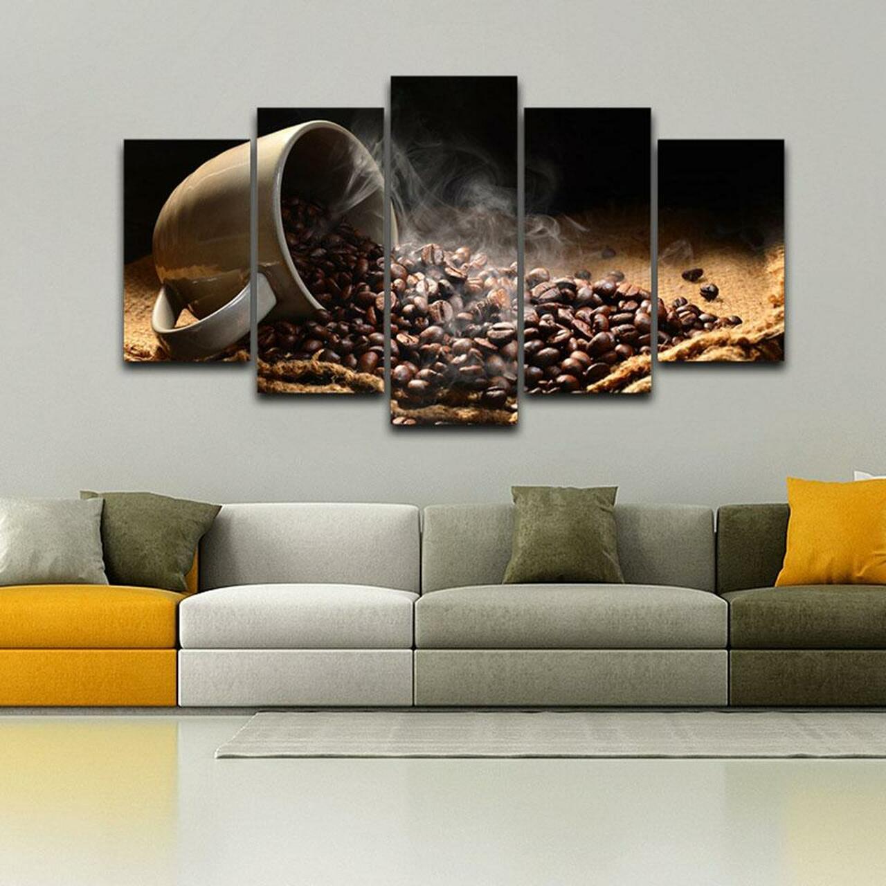 Coffee Steaming 5 Piece Canvas Art Wall Decor