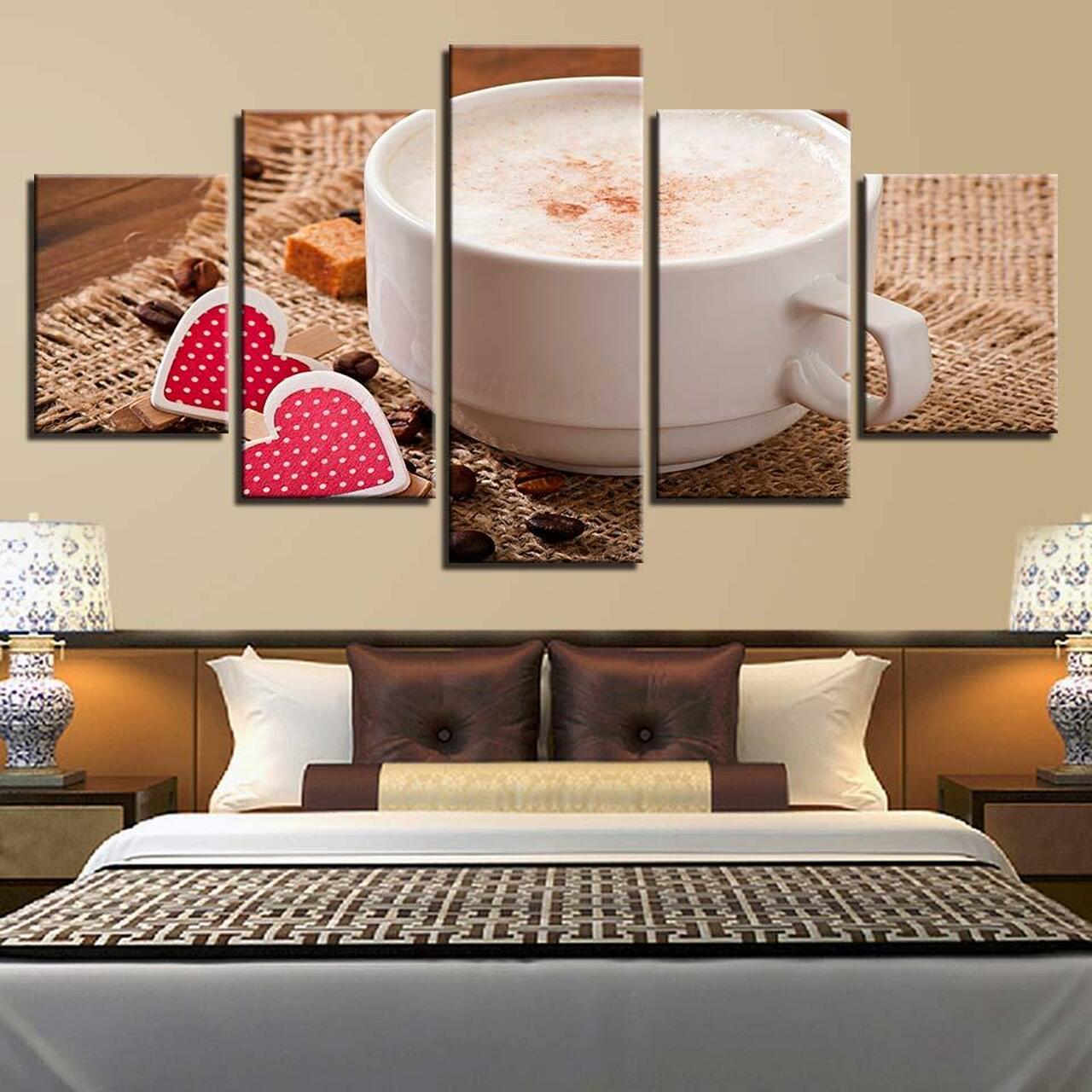 Coffee Two Hearts 5 Piece Canvas Art Wall Decor