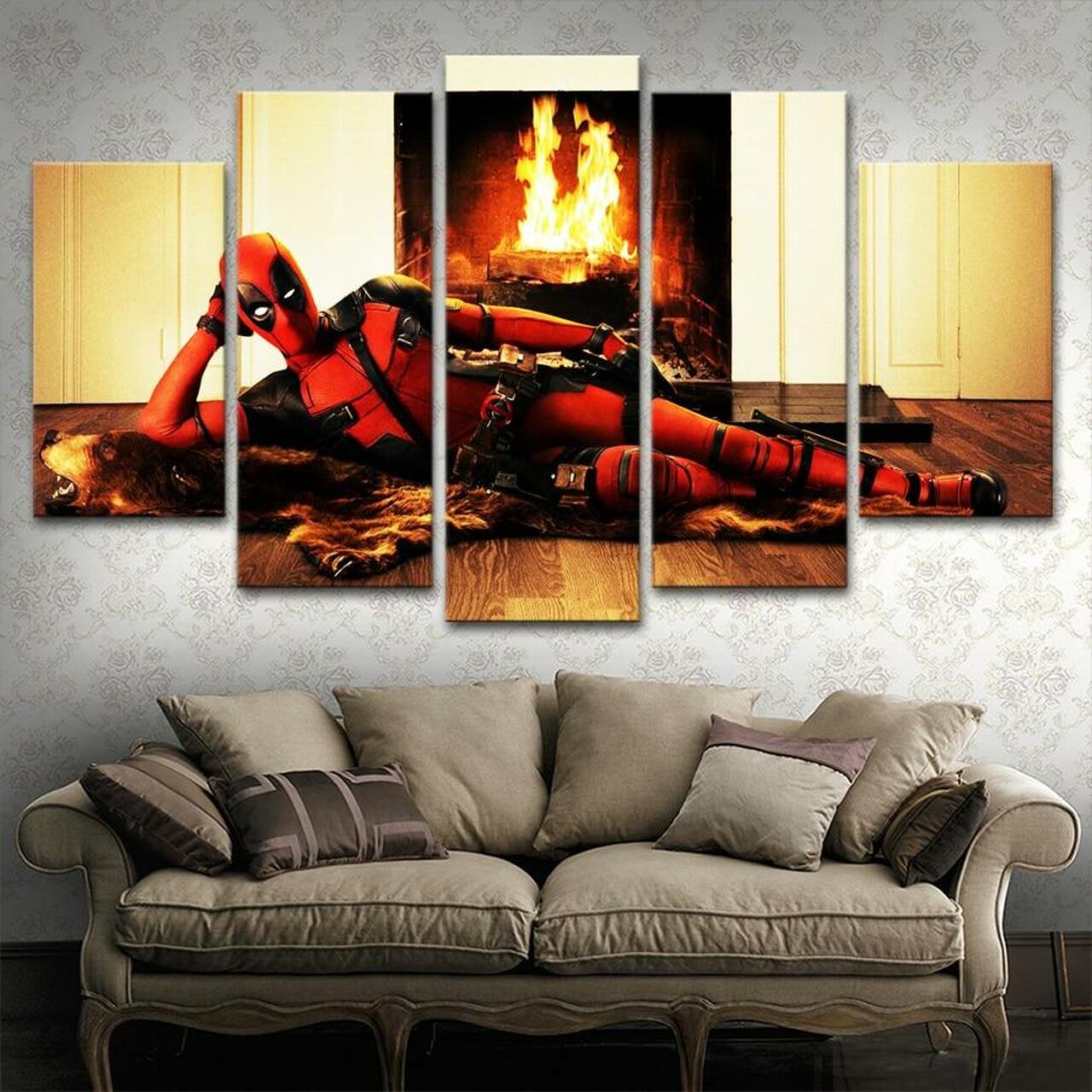Deadpool At Fireplace 5 Piece Canvas Art Wall Decor