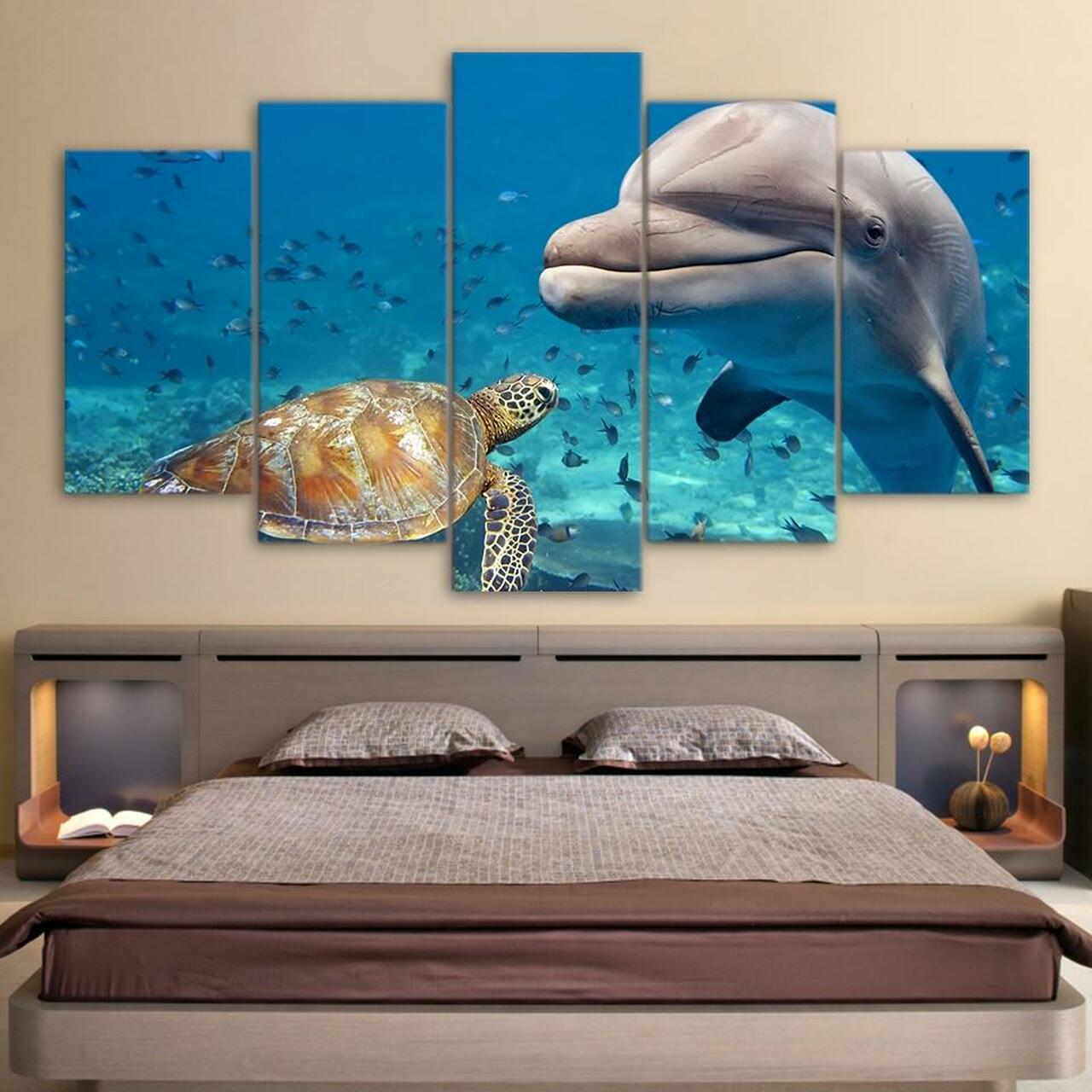 Dolphin and Sea Turtle 5 Piece Canvas Art Wall Decor