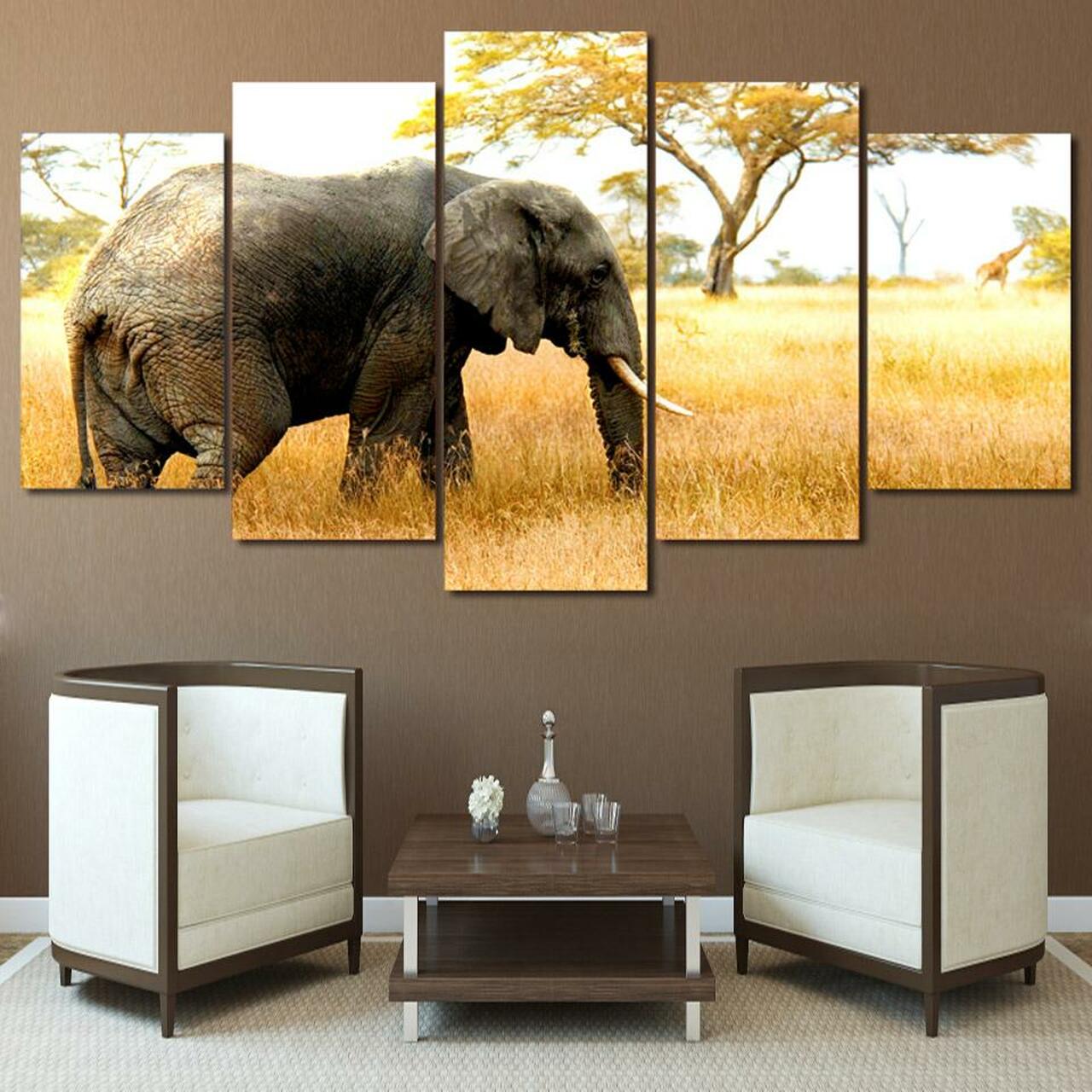 Elephant Grazing 5 Piece Canvas Art Wall Decor