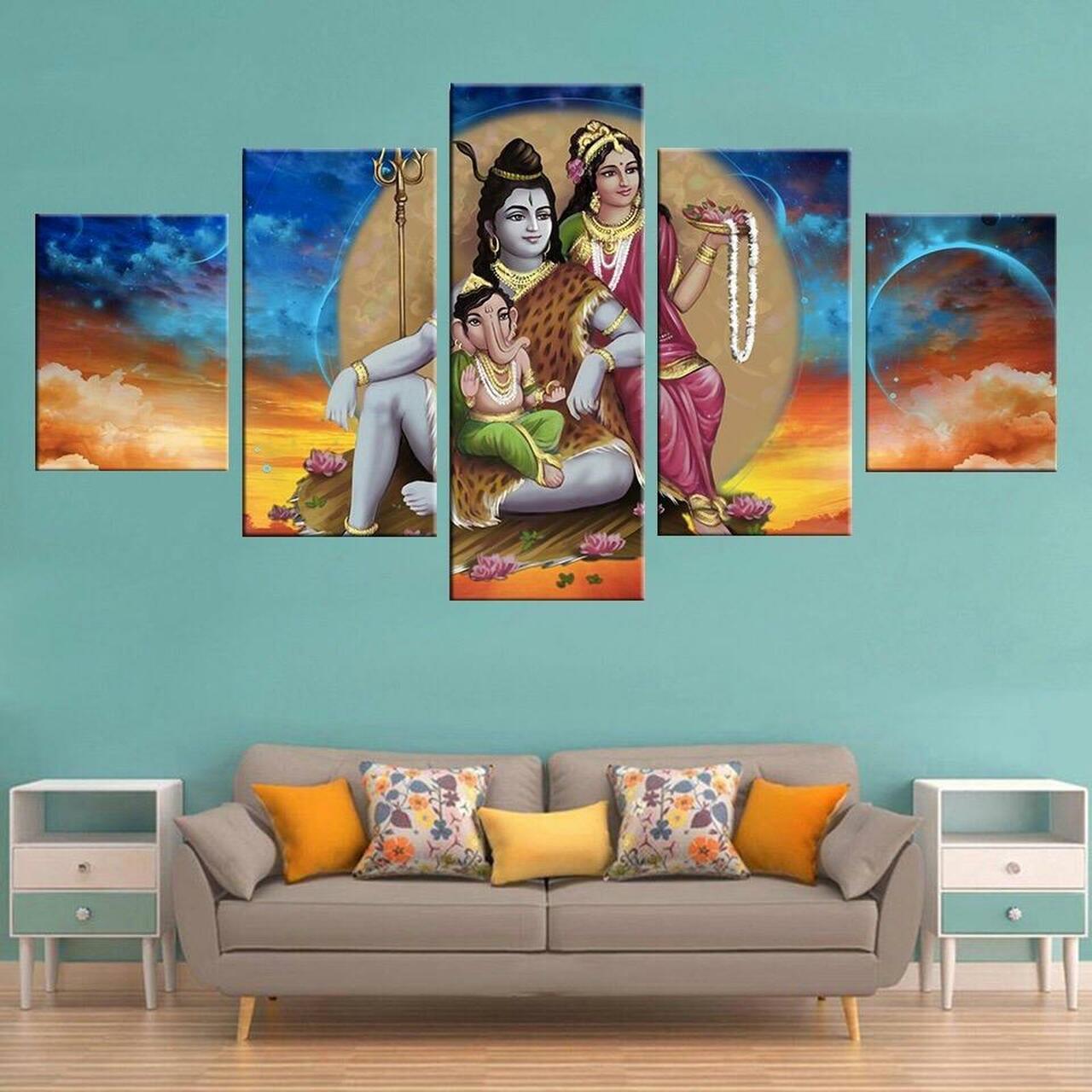 Ganesh Shiva Parvati 5 Piece Canvas Art Wall Decor