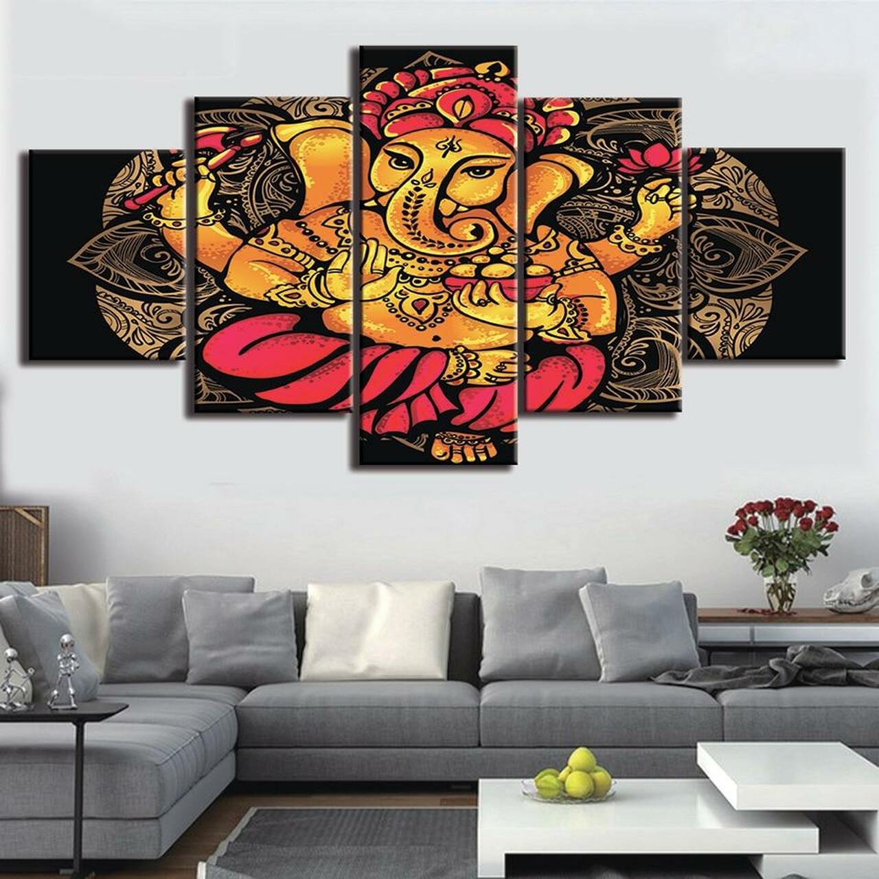 Ganesha Lotus 5 Piece Canvas Art Wall Decor