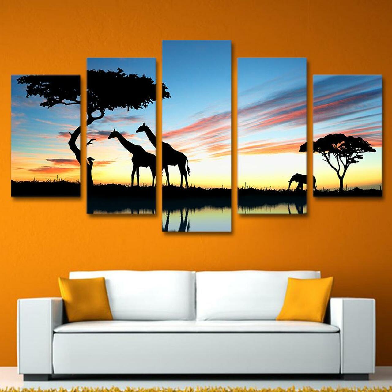 Giraffe Elephant 5 Piece Canvas Art Wall Decor