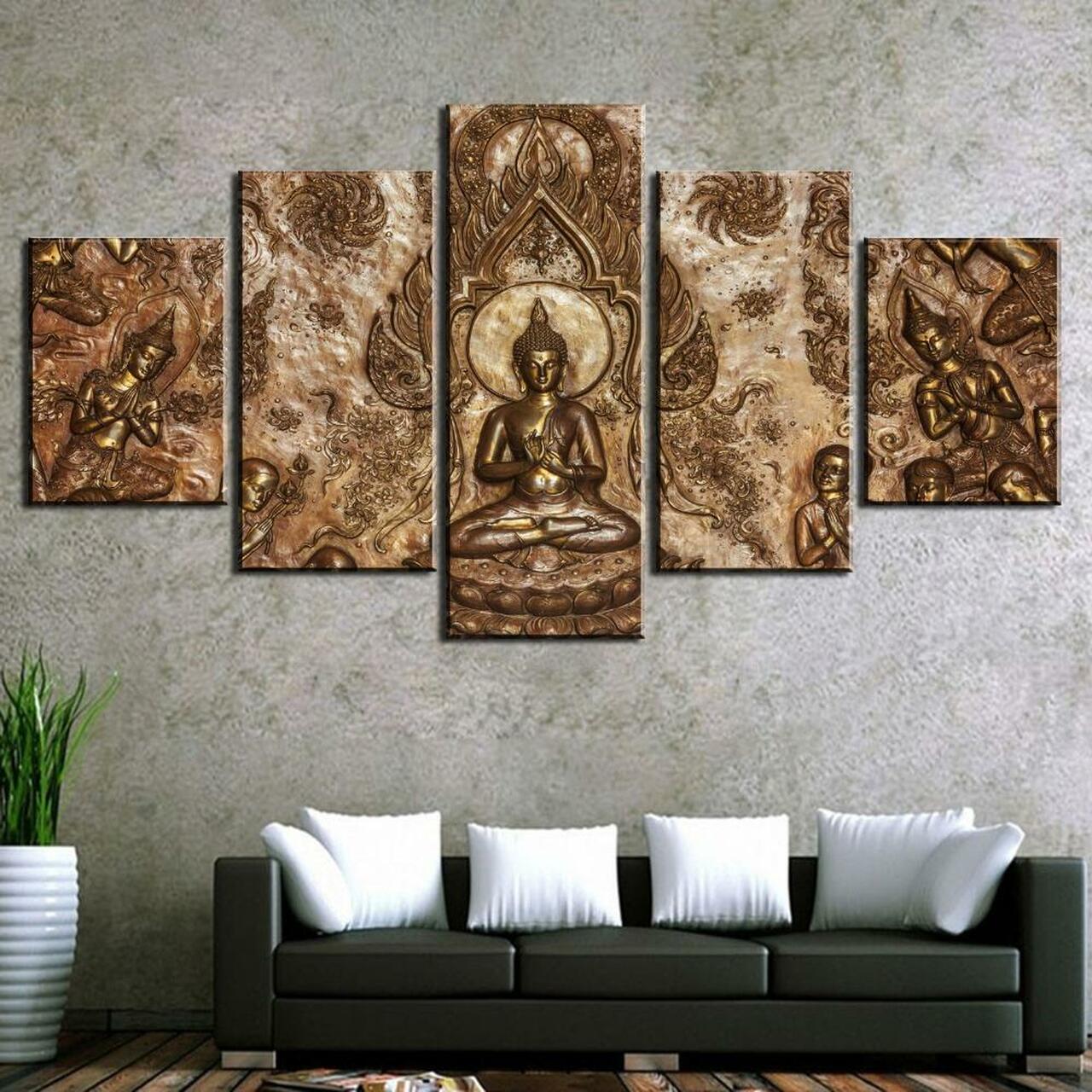 Gold Buddha Chakra 5 Piece Canvas Art Wall Decor
