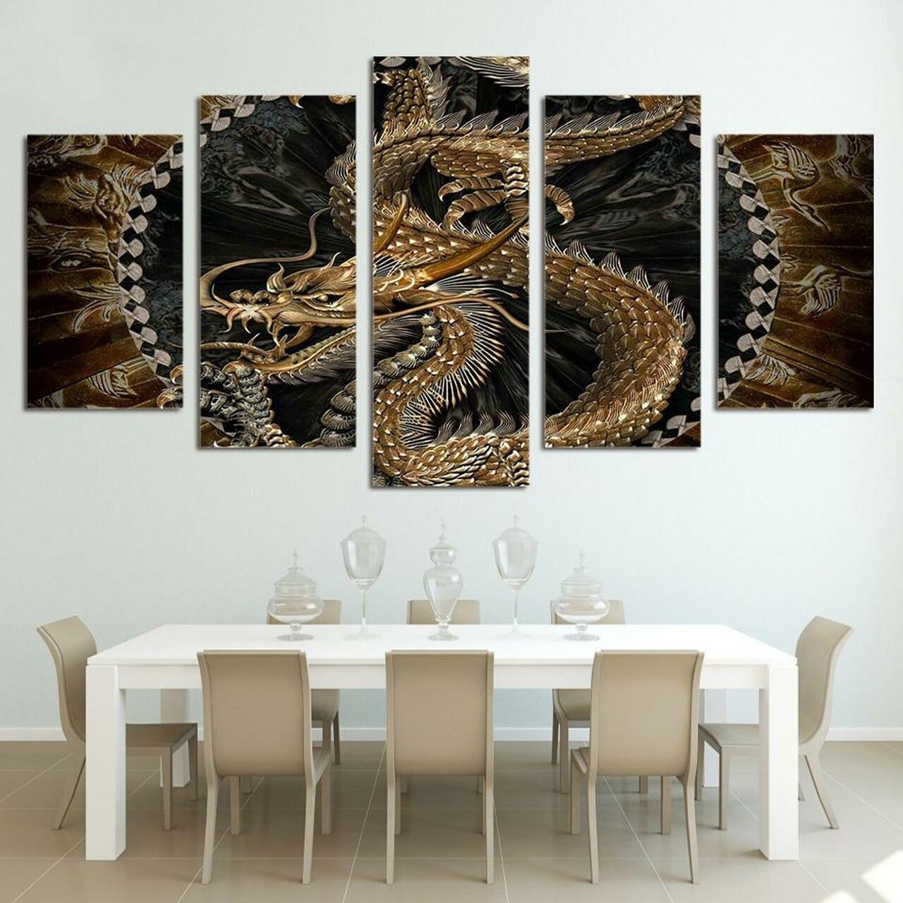 Golden Dragon 5 Piece Canvas Art Wall Decor