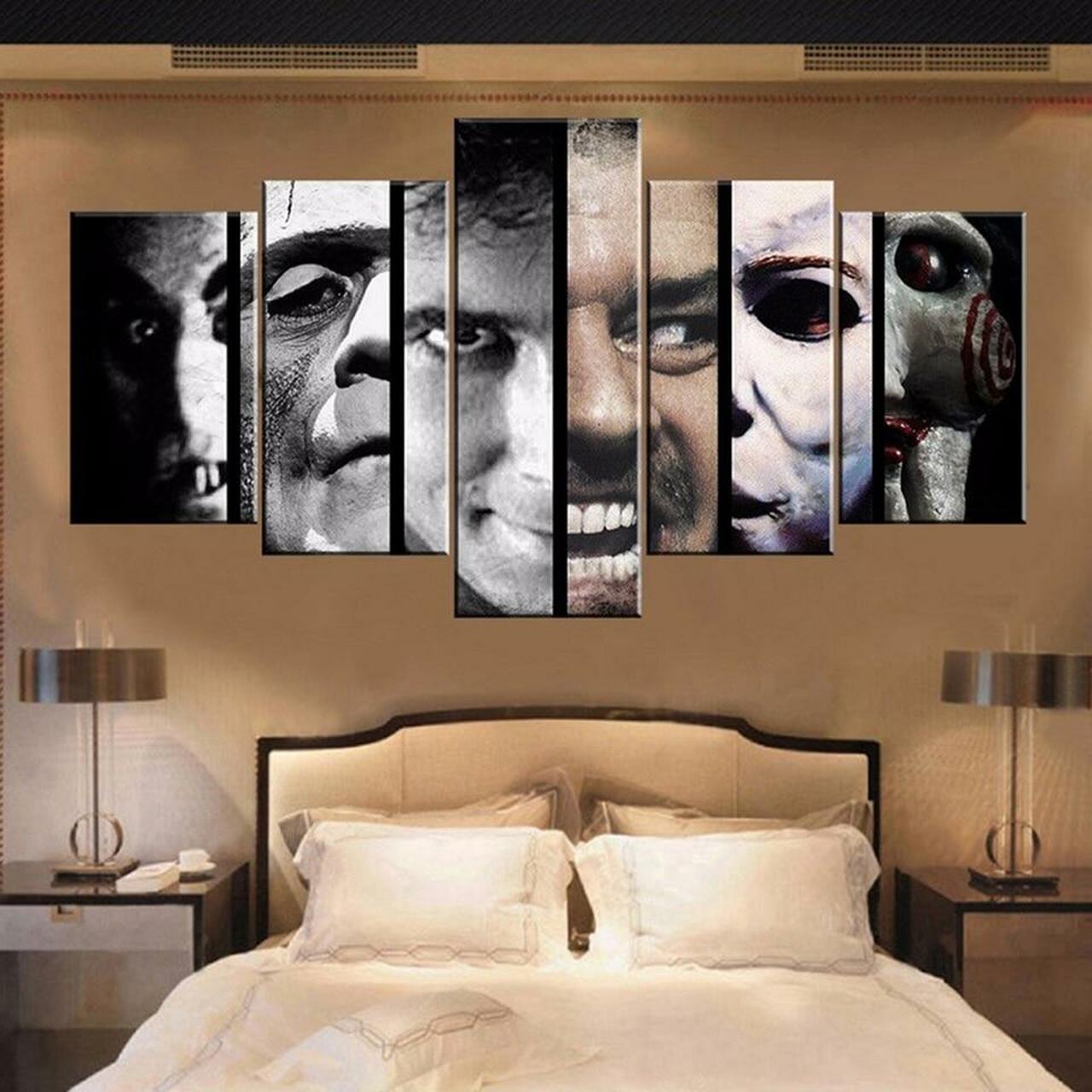Framed Scary Horror Movie Characters Last Super 5 Piece Canvas Wall Art Decor 