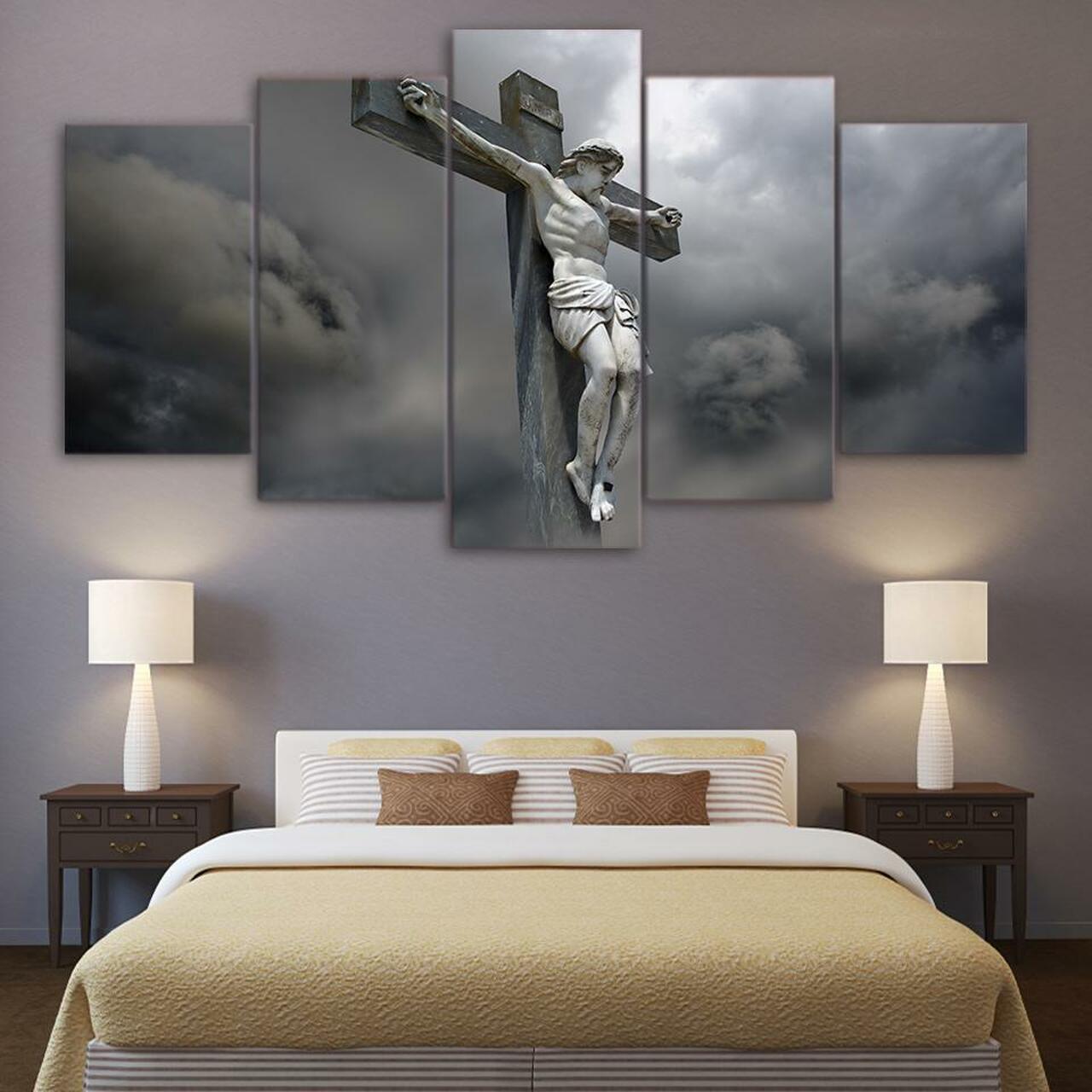 Jesus On Cross 5 Piece Canvas Art Wall Decor