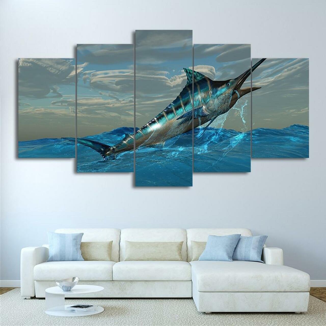 Jumping Marlin 5 Piece Canvas Art Wall Decor