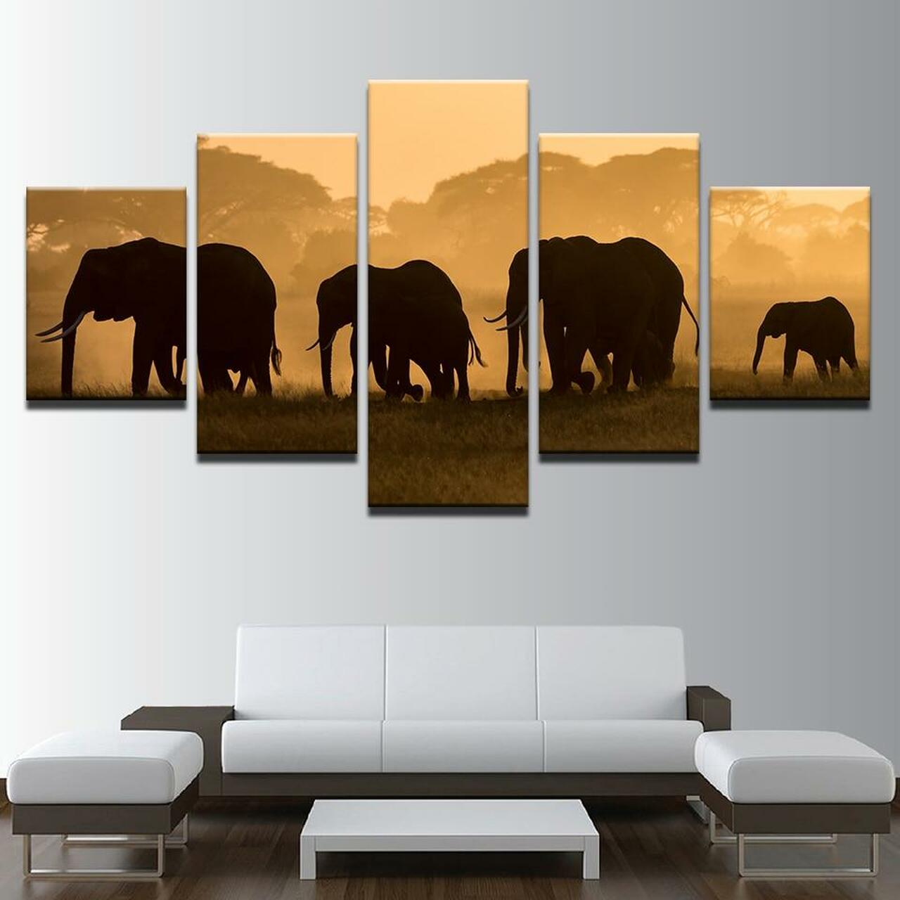 Jungle Elephants 5 Piece Canvas Art Wall Decor