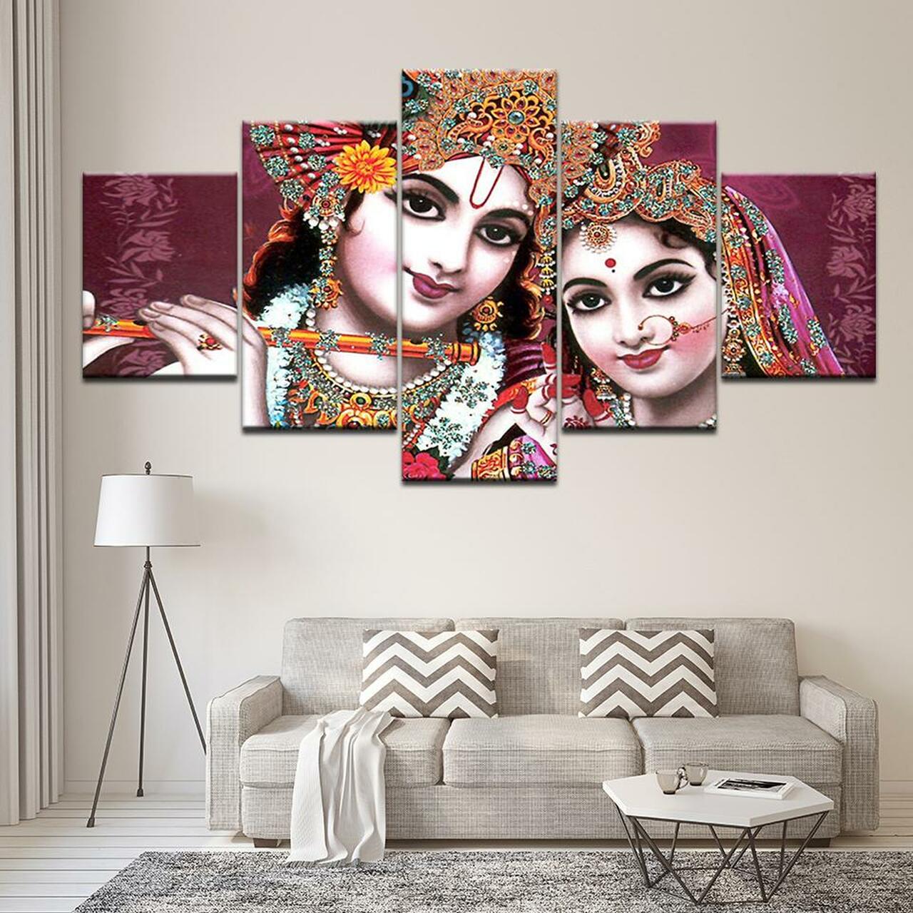 Krishna Radhe 5 Piece Canvas Art Wall Decor