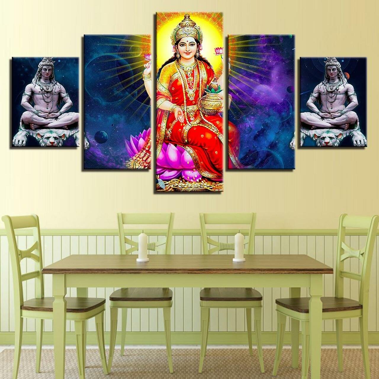 Laxmi and Shiva 5 Piece Canvas Art Wall Decor