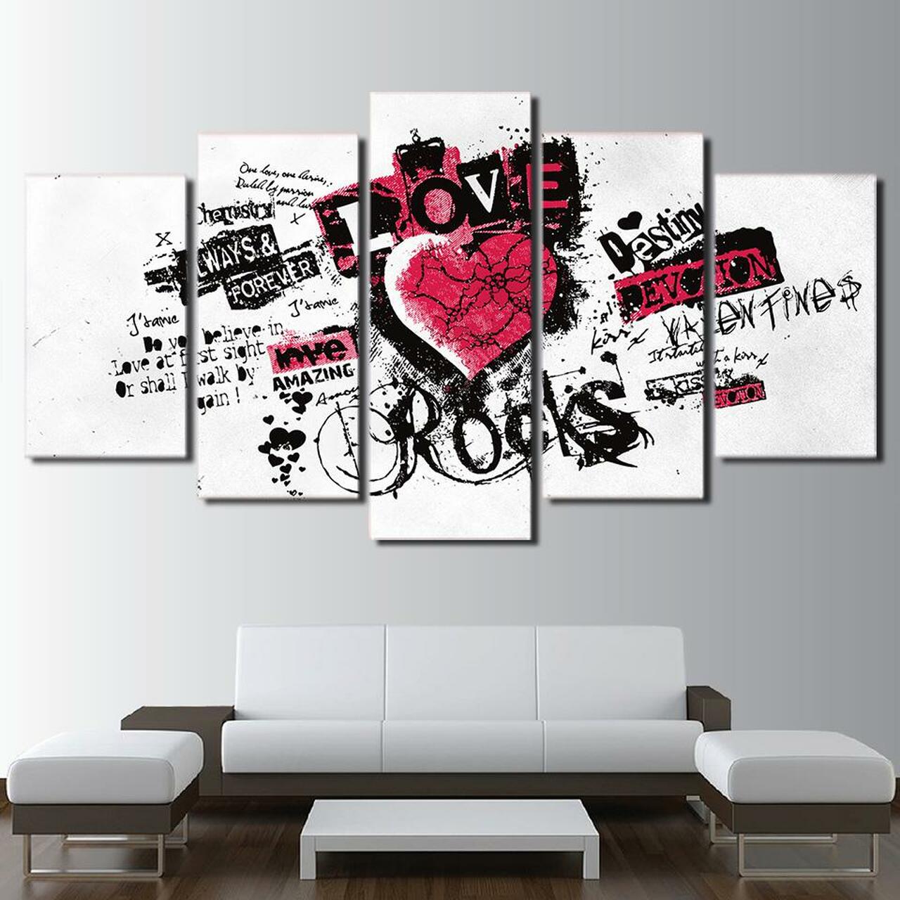 Love Rocks 5 Piece Canvas Art Wall Decor