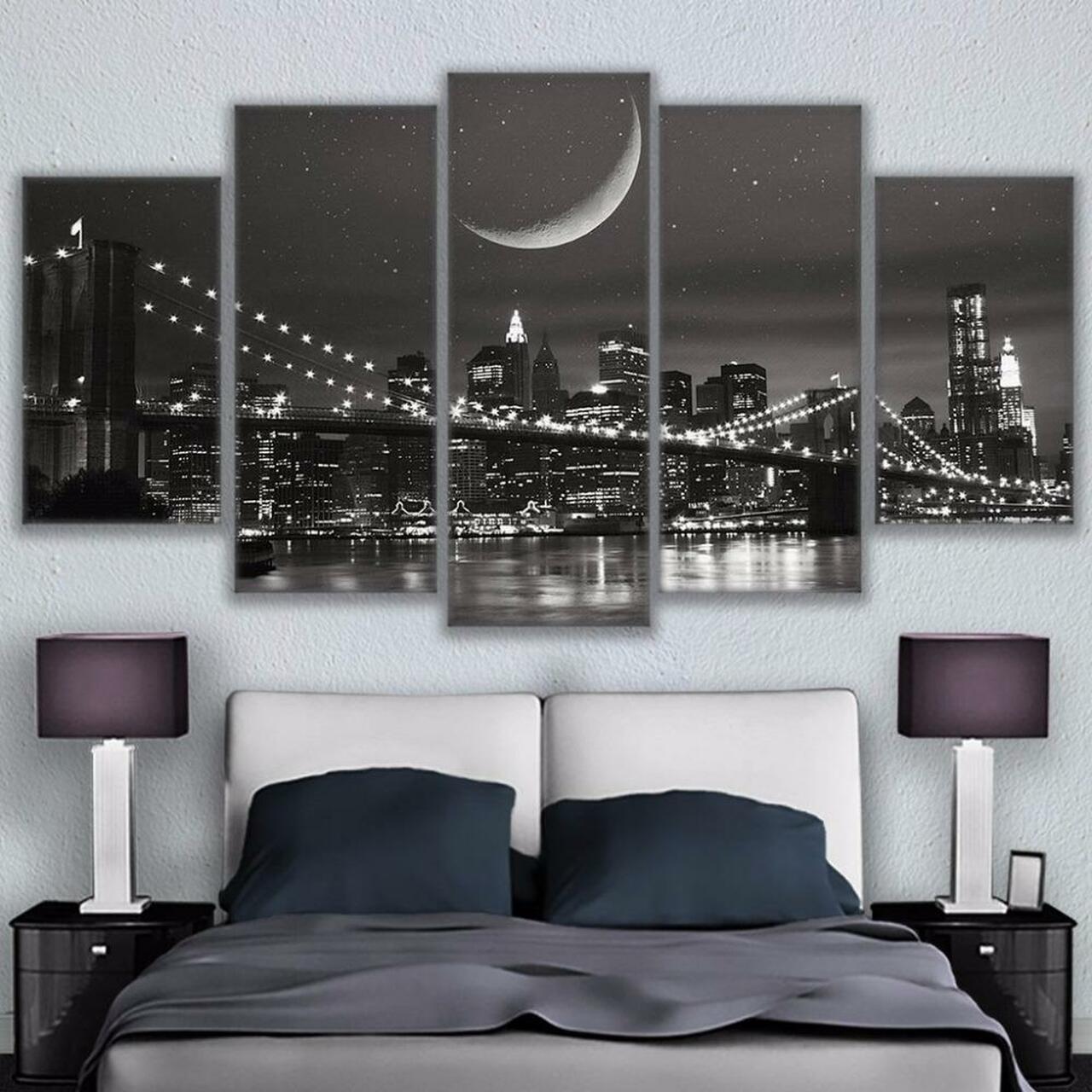 New York Moonlight 5 Piece Canvas Art Wall Decor