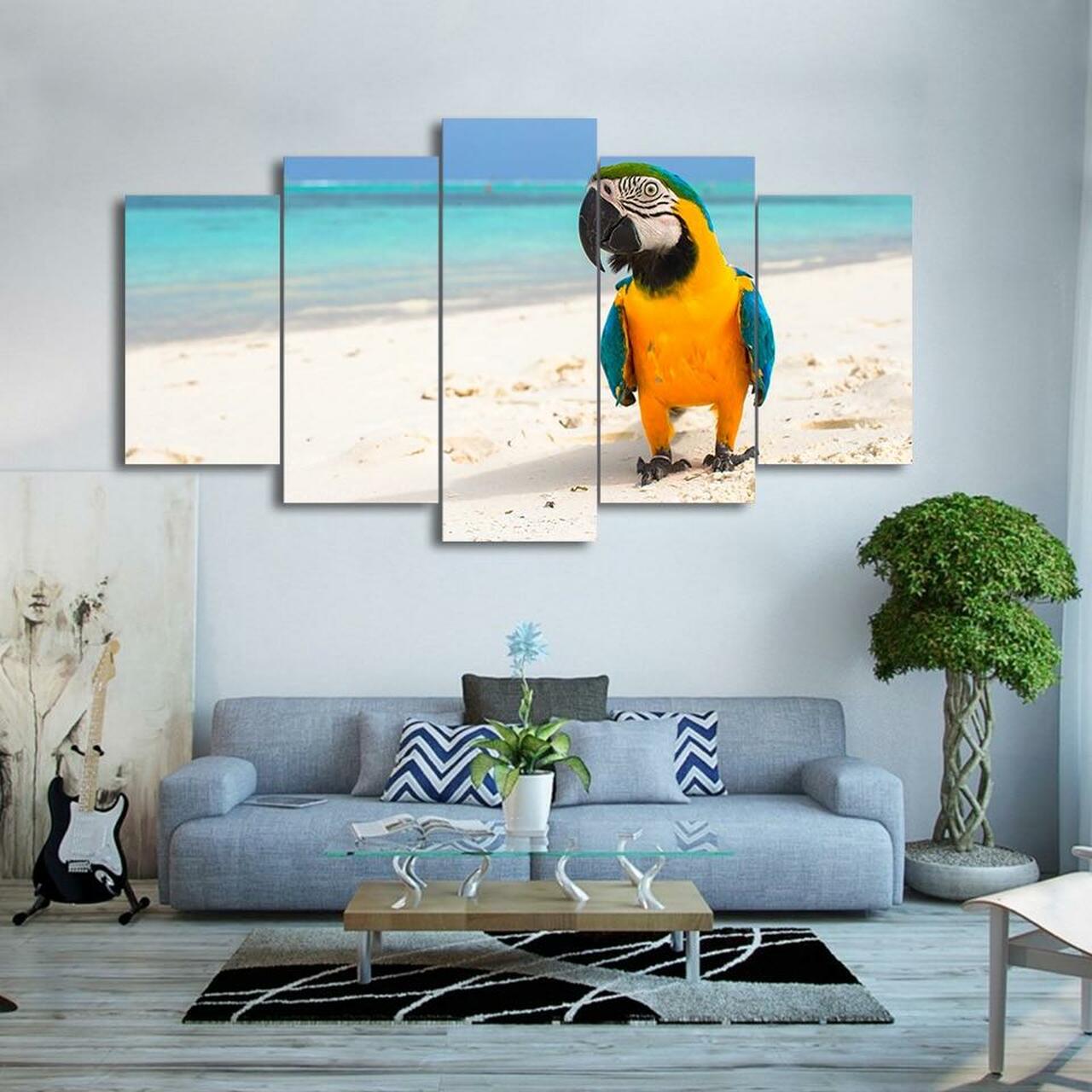 Parrot on Beach 5 Piece Canvas Art Wall Decor