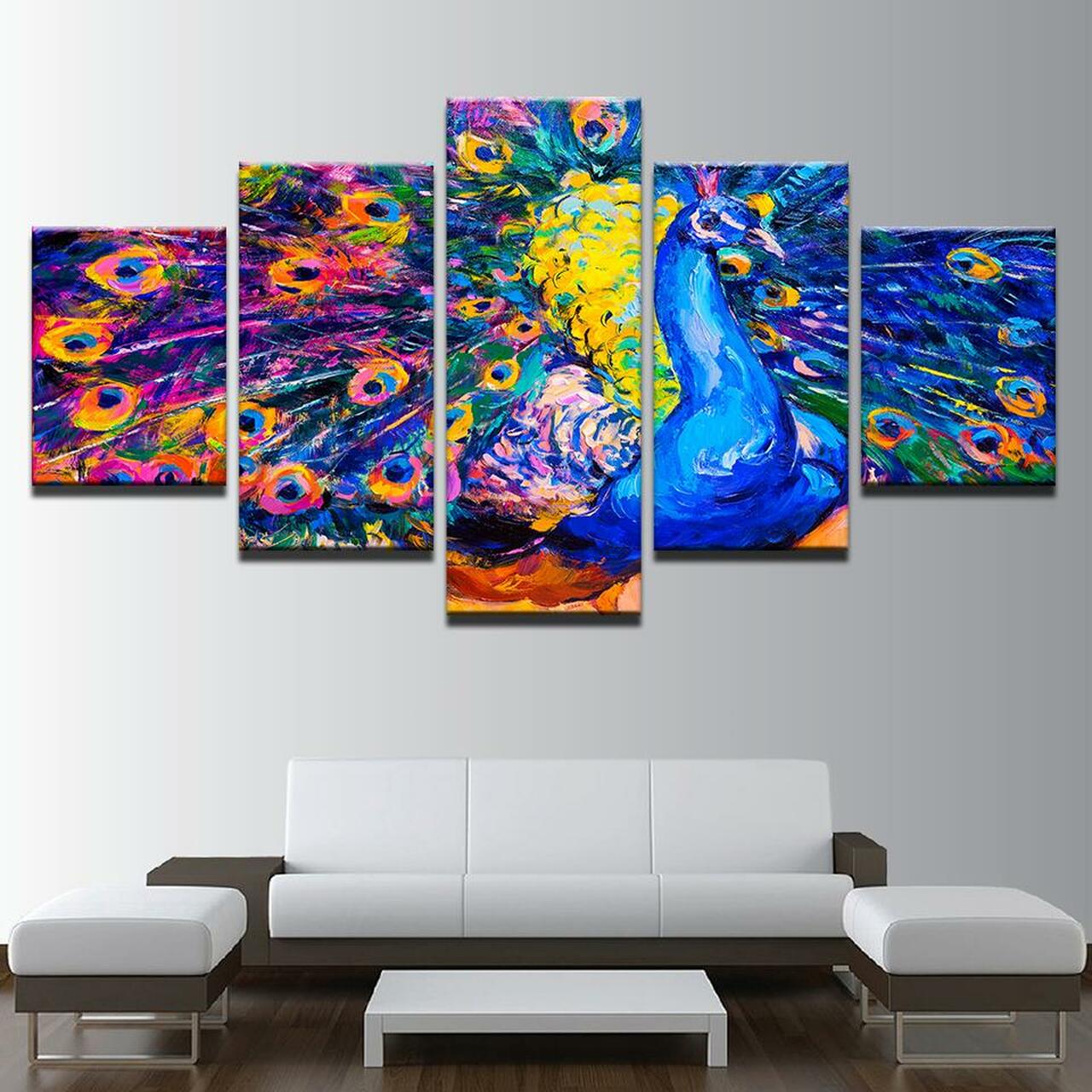 Peacock Colors 5 Piece Canvas Art Wall Decor