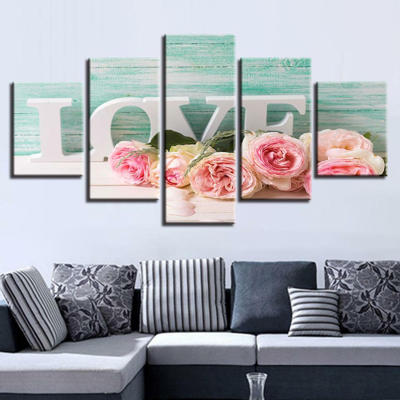 Pink Roses Love 5 Piece Canvas Art Wall Decor