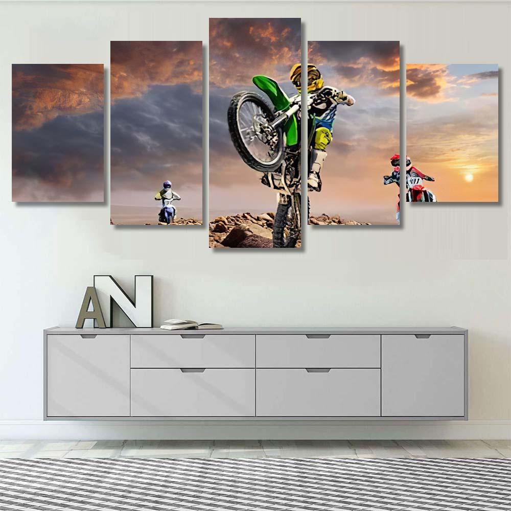 Professional Dirt Bike Riders On Top Of Vulcan - Sports And Recreation 5 Piece Canvas Art Wall Decor