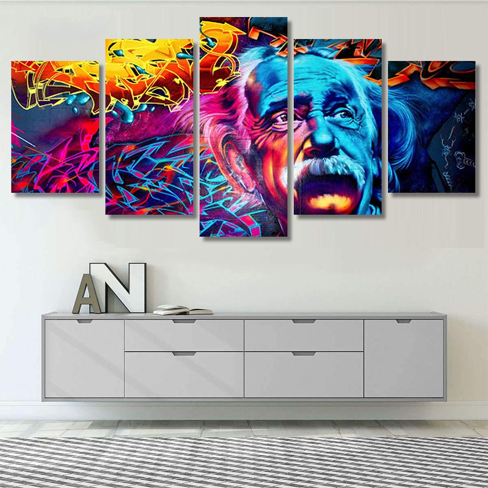 Albert Einstein Psychedelic Painting 5 Panel Canvas Print Wall Art Home Decor 