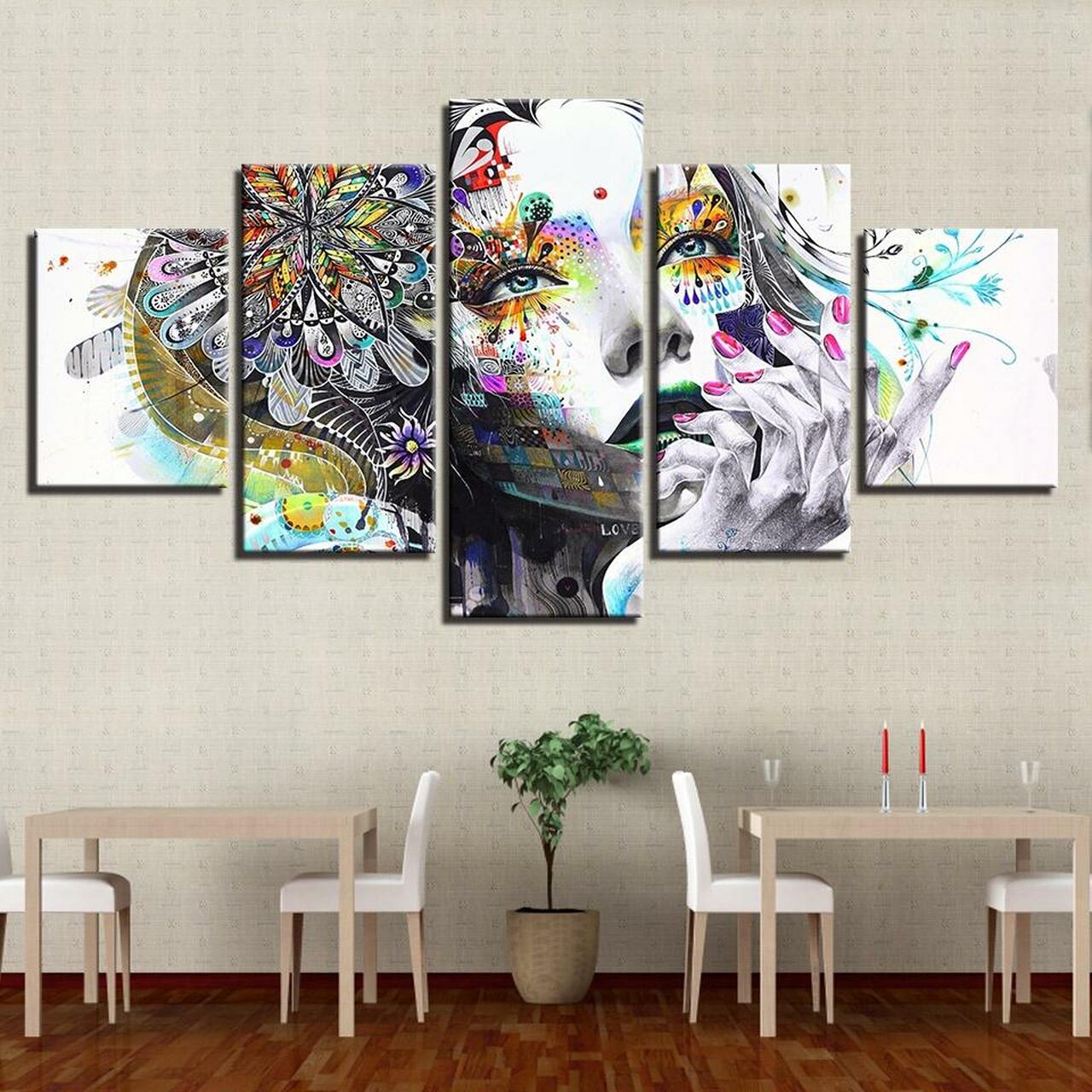 PSYCHEDELIC GIRL 5 Piece Canvas Art Wall Decor