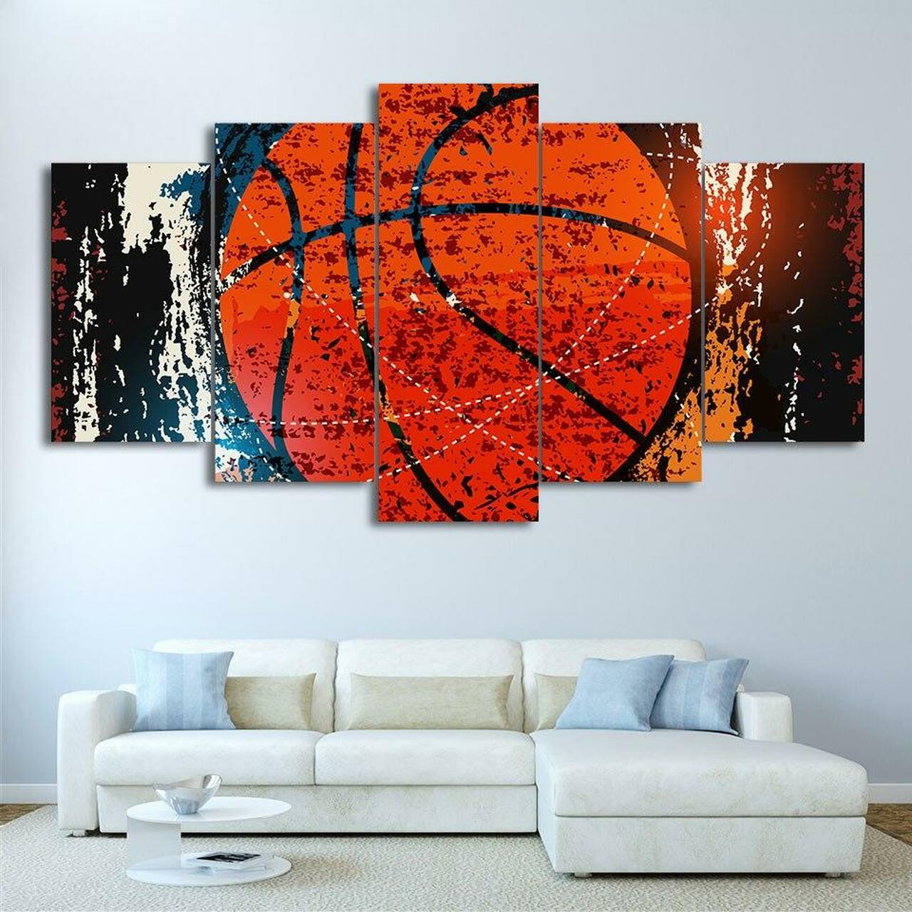 Red Basketball 5 Piece Canvas Art Wall Decor