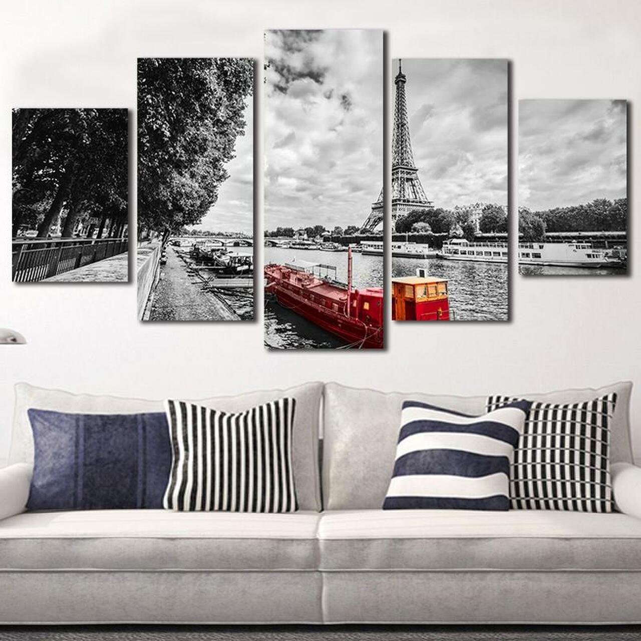 Red Boat in Paris 5 Piece Canvas Art Wall Decor