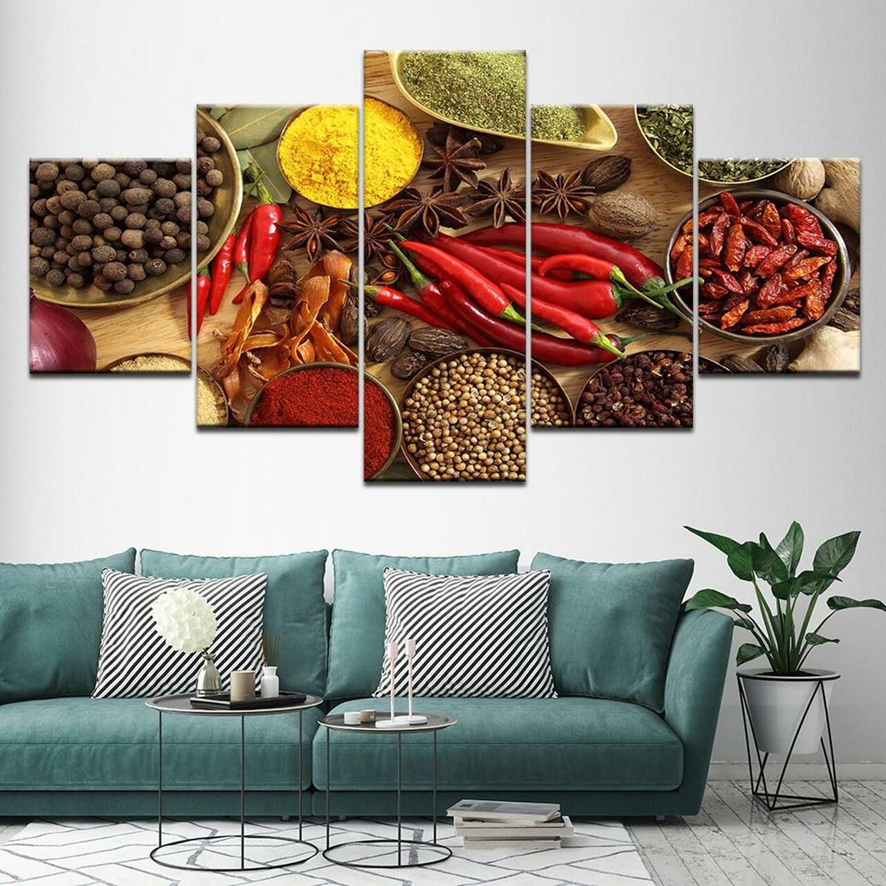 RED CHILIES AND SPICES 5 Piece Canvas Art Wall Decor