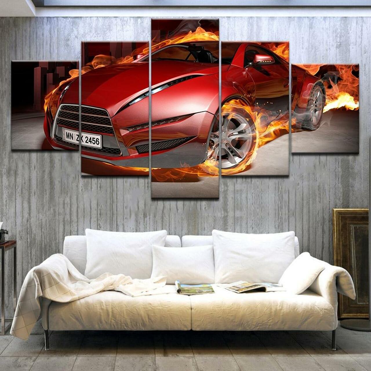 Red Sports Car 5 Piece Canvas Art Wall Decor