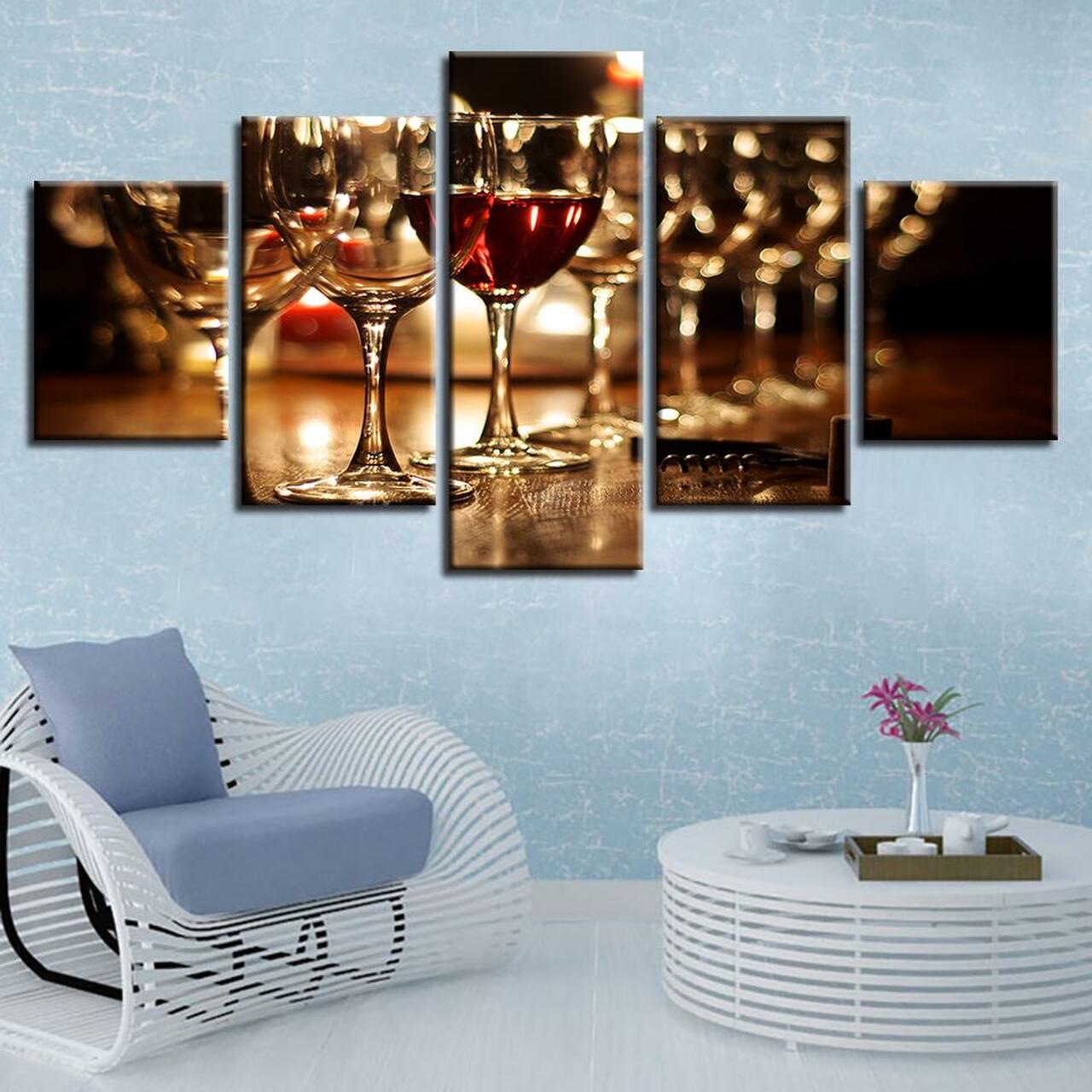 RED WINE GLASSES 5 Piece Canvas Art Wall Decor