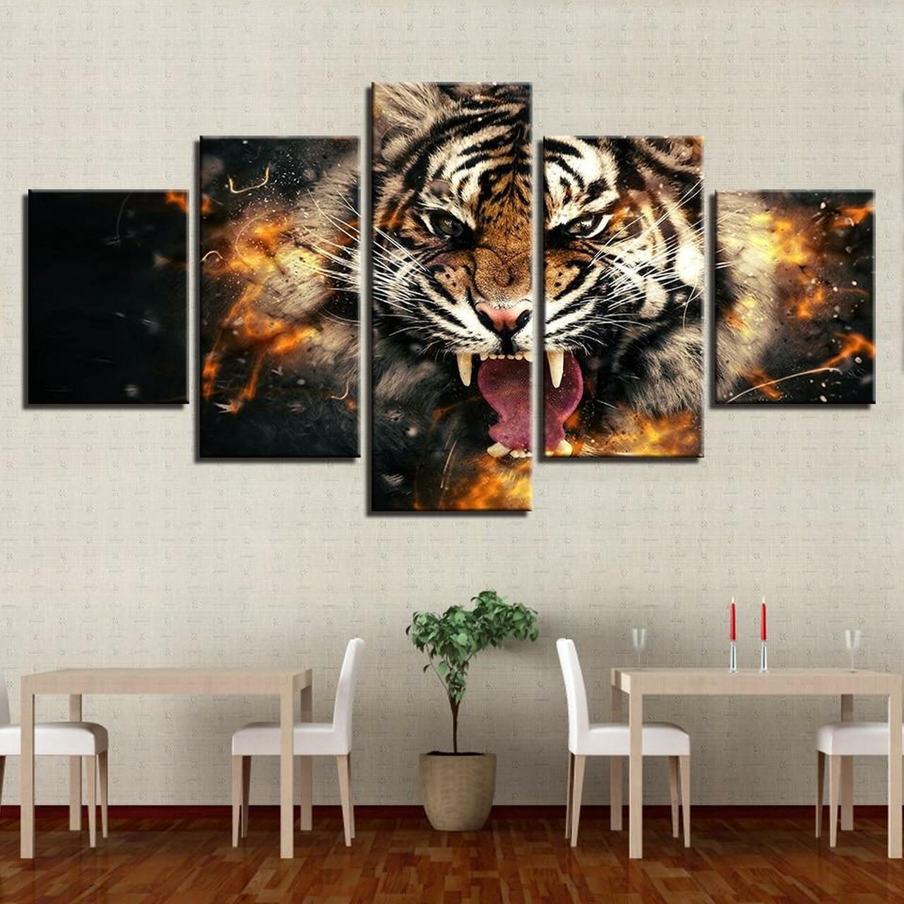 Roaring Tiger 5 Piece Canvas Art Wall Decor